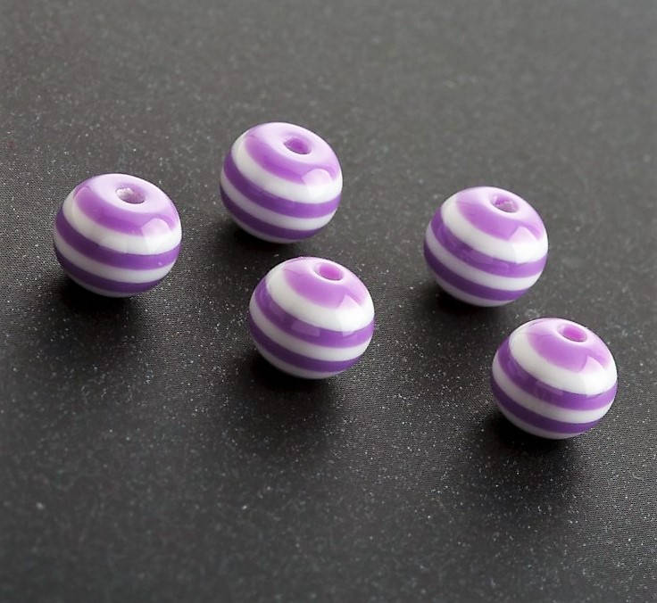 

Бусина сиреневая белая полоска d-10 mm фас.50шт