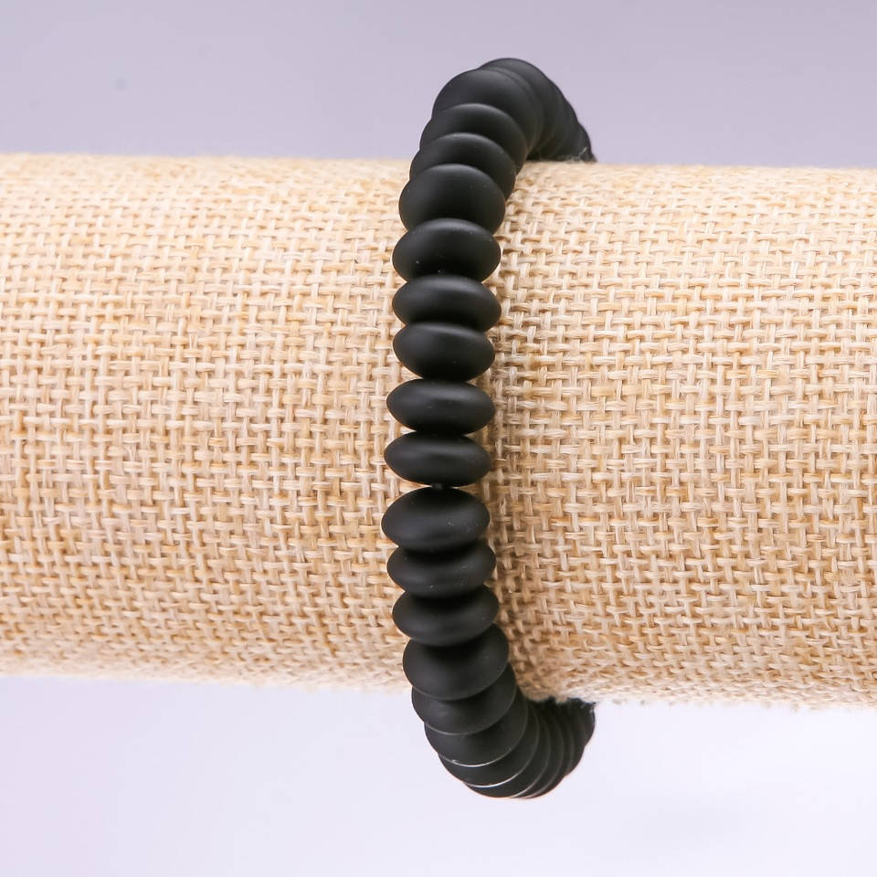 

Браслет натуральный камень Шунгит гладкий рондель d10х5мм L- 18см