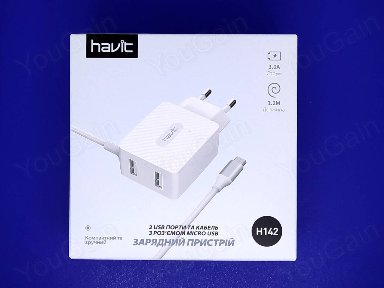 

USB зарядка HAVIT HV-H142 Quick Charge Dual Travel Charger With Micro Usb cable QC3.0A white, Черный