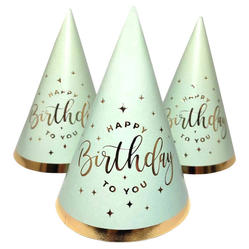 

Колпачок "Happy Birthday" золото на мятном 15см 10шт/уп