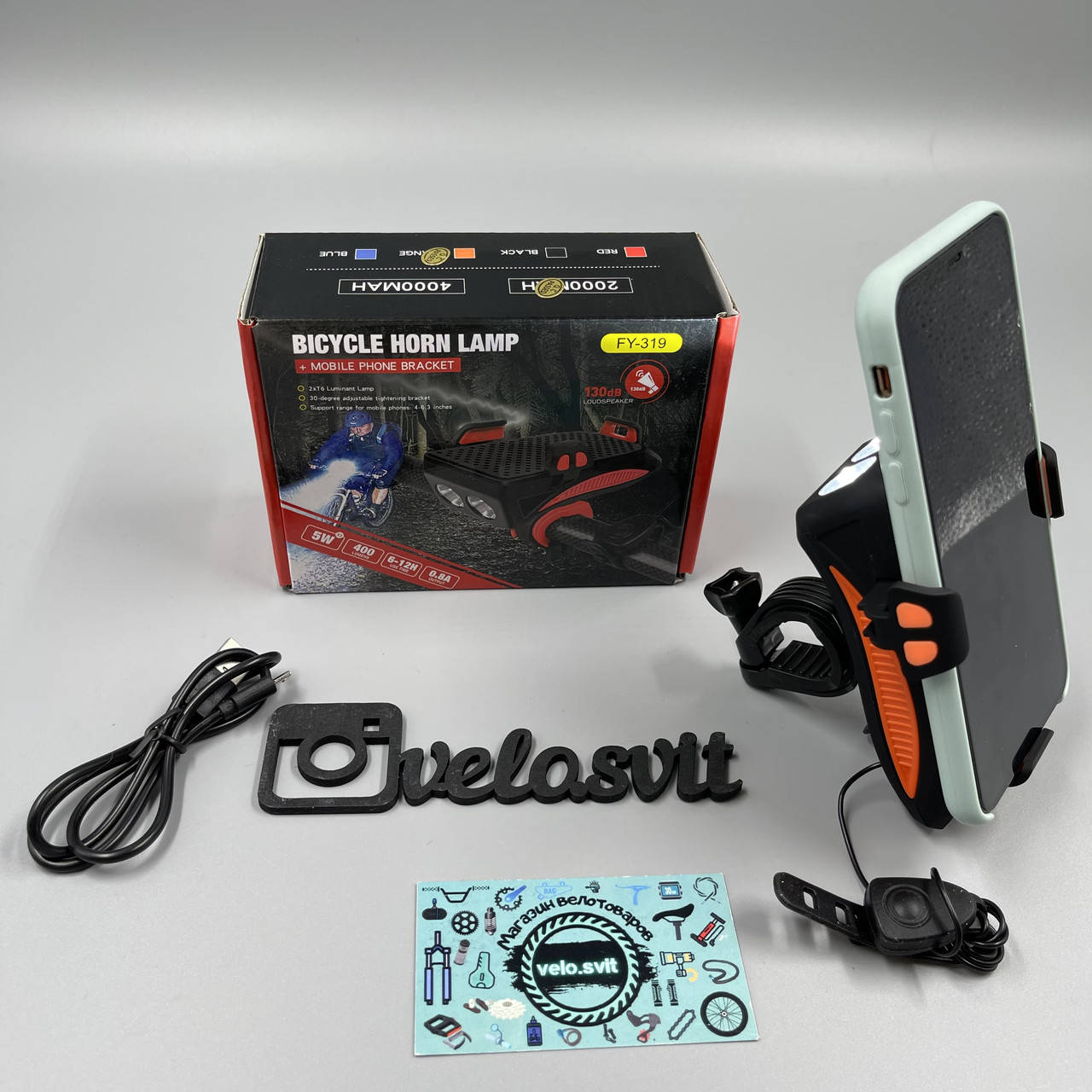 

Велофара для велосипеда с держателем телефона и павер банком Feel Fit