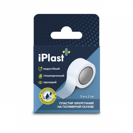 

Пластырь iPlast хирургический на полимерной основе 5мх2см,белого цвета