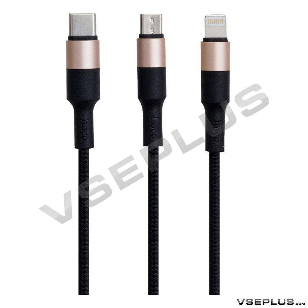 

USB кабель Hoco X26 Xpress Charging 3 в 1, Lightning, Type-C, microUSB, черный