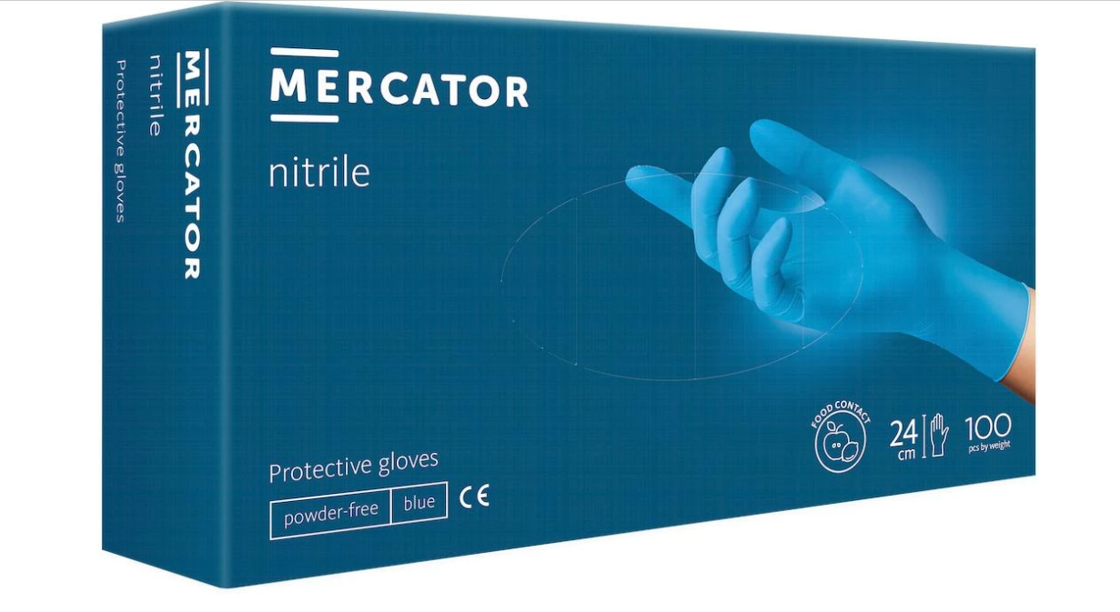 

Перчатки нитриловые Mercator Nitrile нестерильные неопудренные голубые S, Голубой