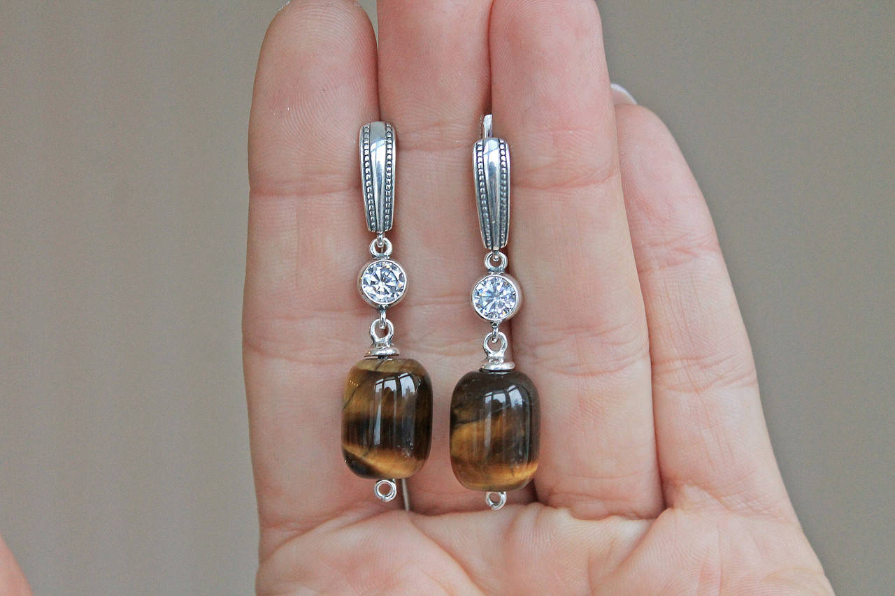 

Серебряные серьги Хартов 2221 тигровый глаз