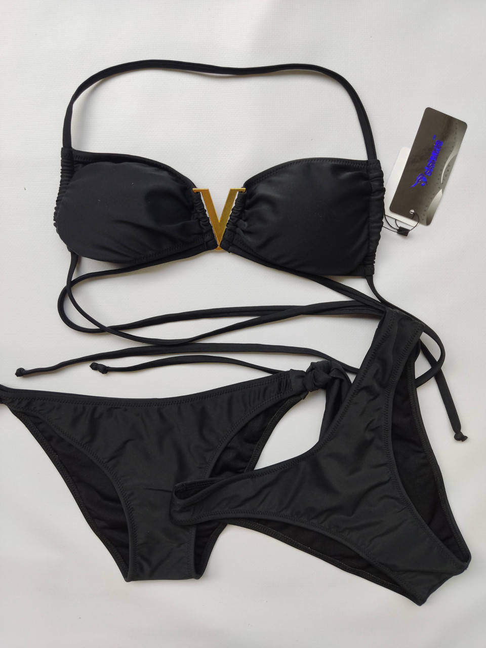 

Купальник шторки бандо двое плавок Sisianna 58766 черный на 42 44 46 48 50 размер