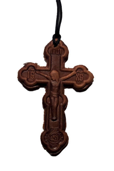 

Крест кожаный на верёвке, бежевый