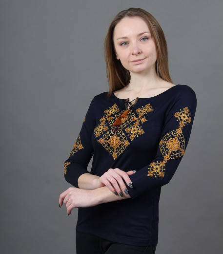 

Футболка вишиванка Амулет темно-синя 3/4 рукав, Синий