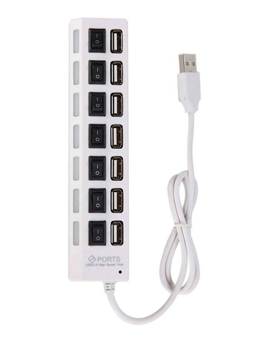 

Концентратор USB HUB хаб HI-SPEED 7SW на 7 портов с выключателями White (90353)