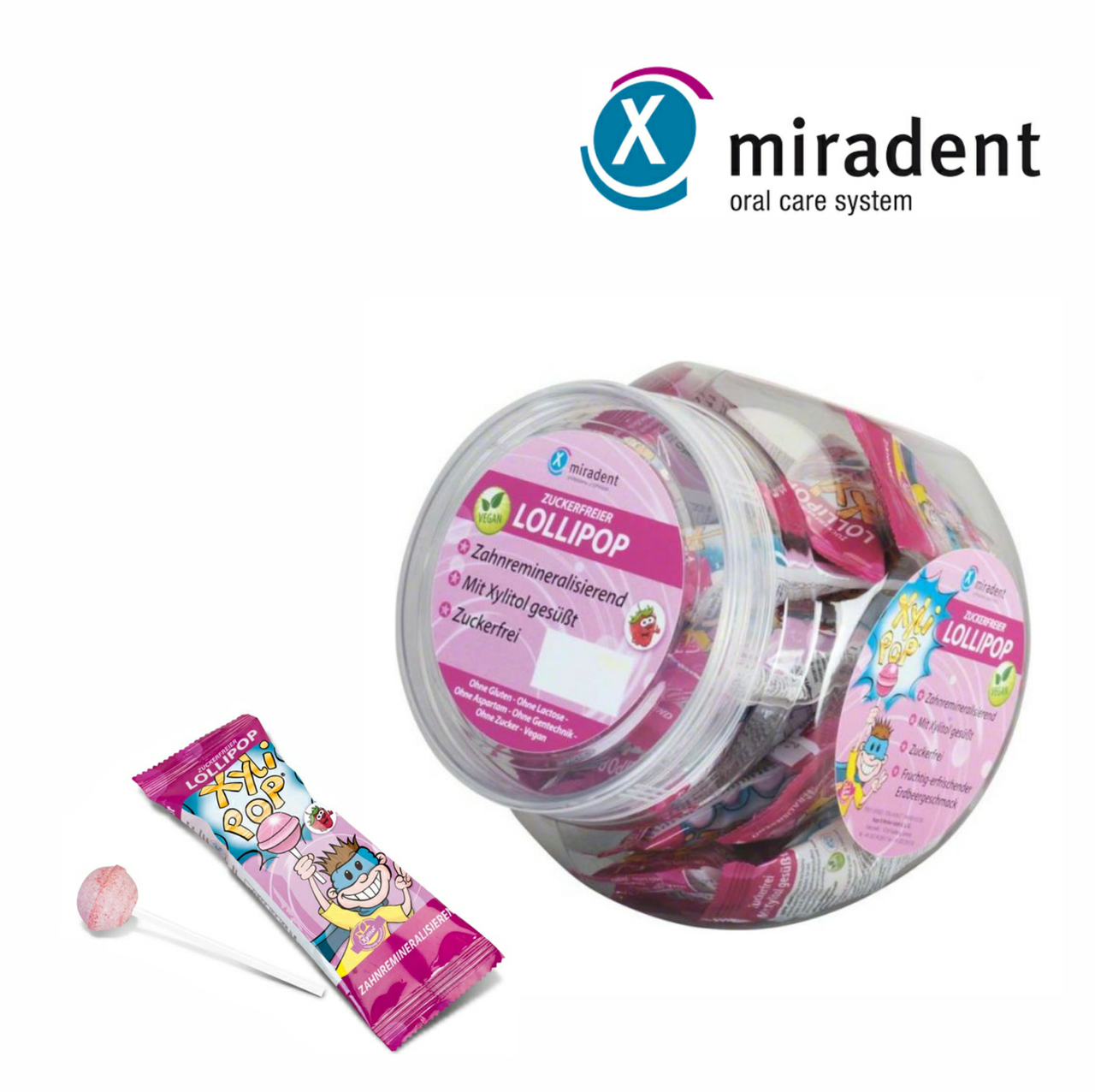 

Леденец с ксилитом miradent XyliPOP (клубника), 25 шт/пластиковая банка