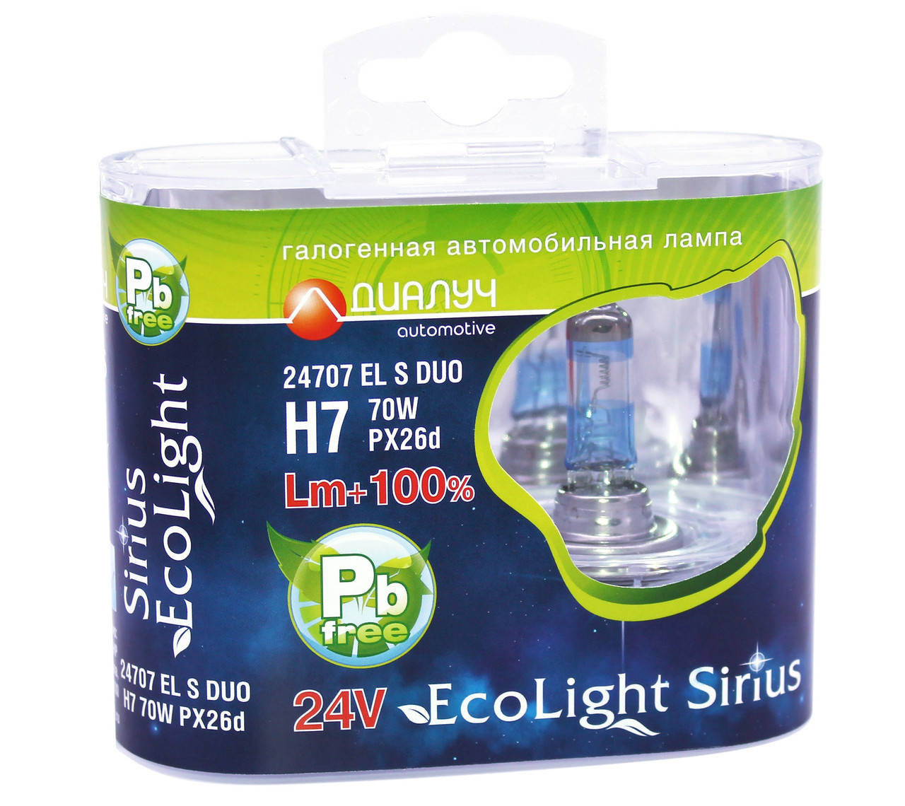 

Галогеновая автомобильная лампа Диалуч H7 24V 70W PX26D EL S +100% 3800K