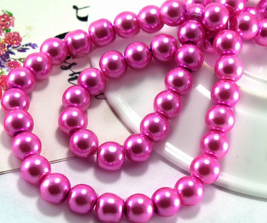 

Жемчуг стеклянный 8мм ≈75шт, бусины розовые стеклянный жемчуг, Розовый