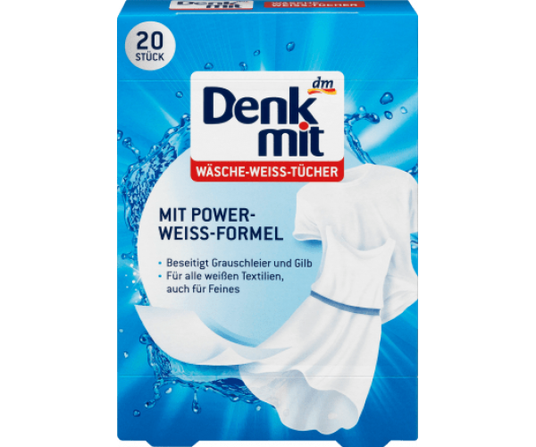 

Отбеливающие салфетки для стирки белого белья 20 шт. Denkmit 4010355487148