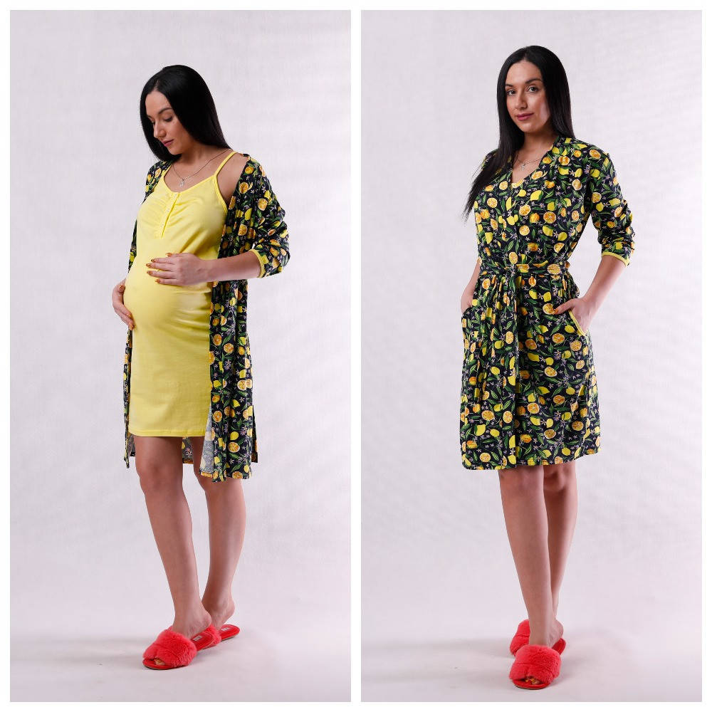 

Комплект ночная с халатом кулир "Lemon" р.42 и 46 и 50 50-52