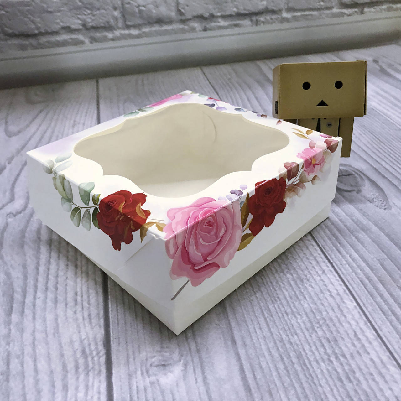 

*10 шт* / Коробка под зефир / *h=6* / 150х150х60 мм / печать-Роза / окно-обычн / лк