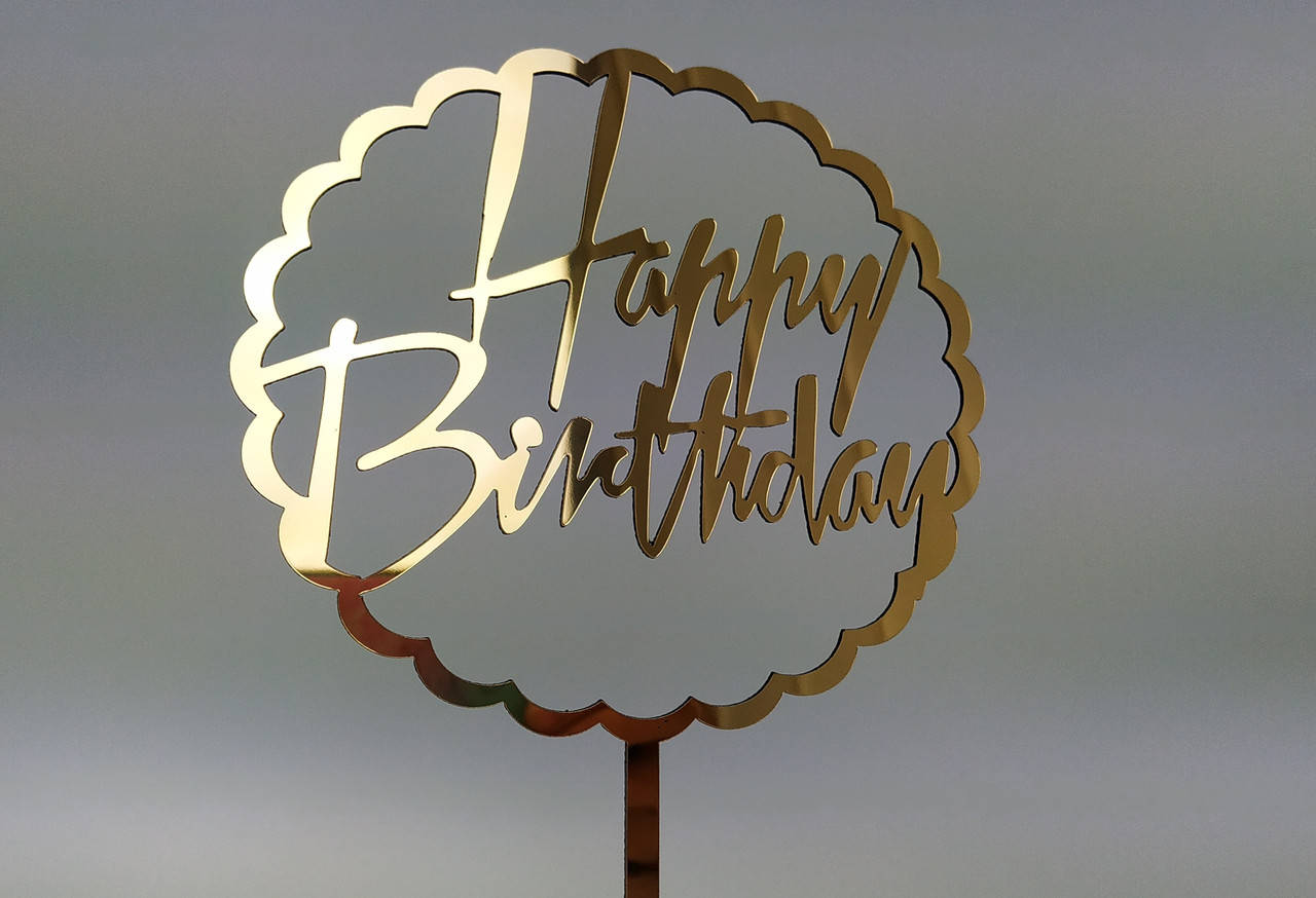 

Топпер зеркальный золотой Happy Birthday