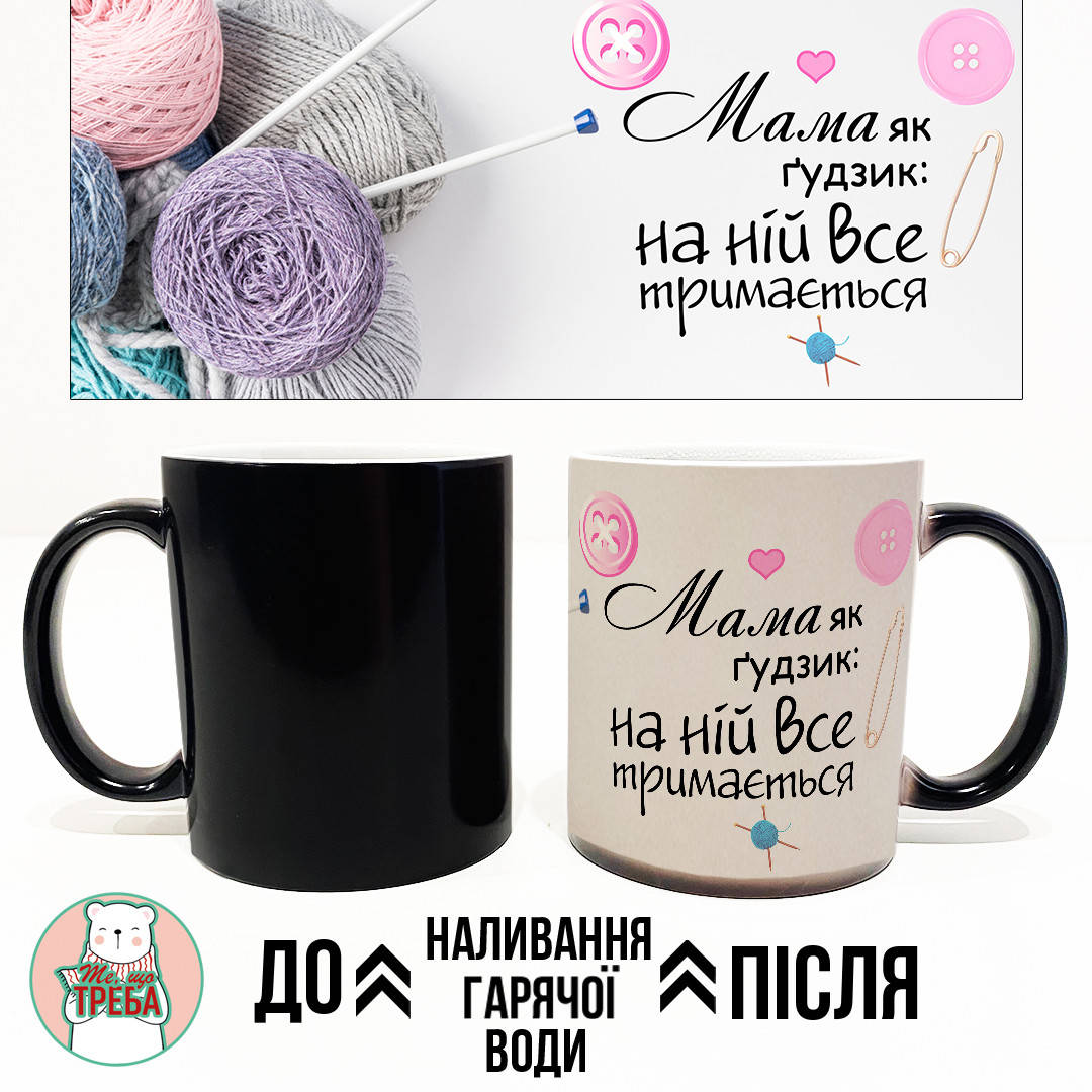 

Горнятко / чашка "Мама як гудзик, на ній все тримається" Хамелеон ЧОРНИЙ