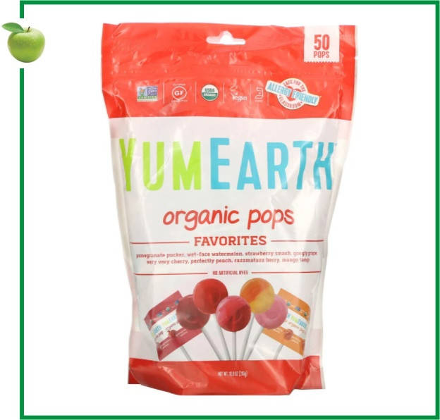 

YumEarth, Натуральные органические леденцы на палочке, ассорти 8 вкусов, 50 штук, США