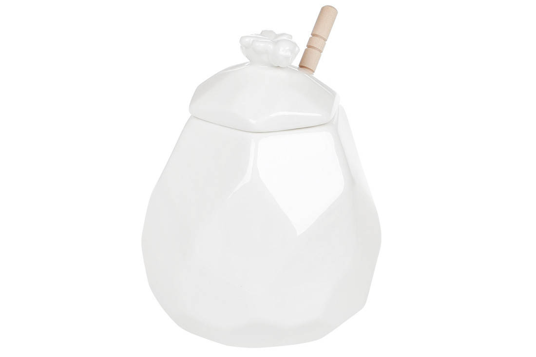 

Медовница фарфоровая 450мл с деревнянной ложкой, Белый