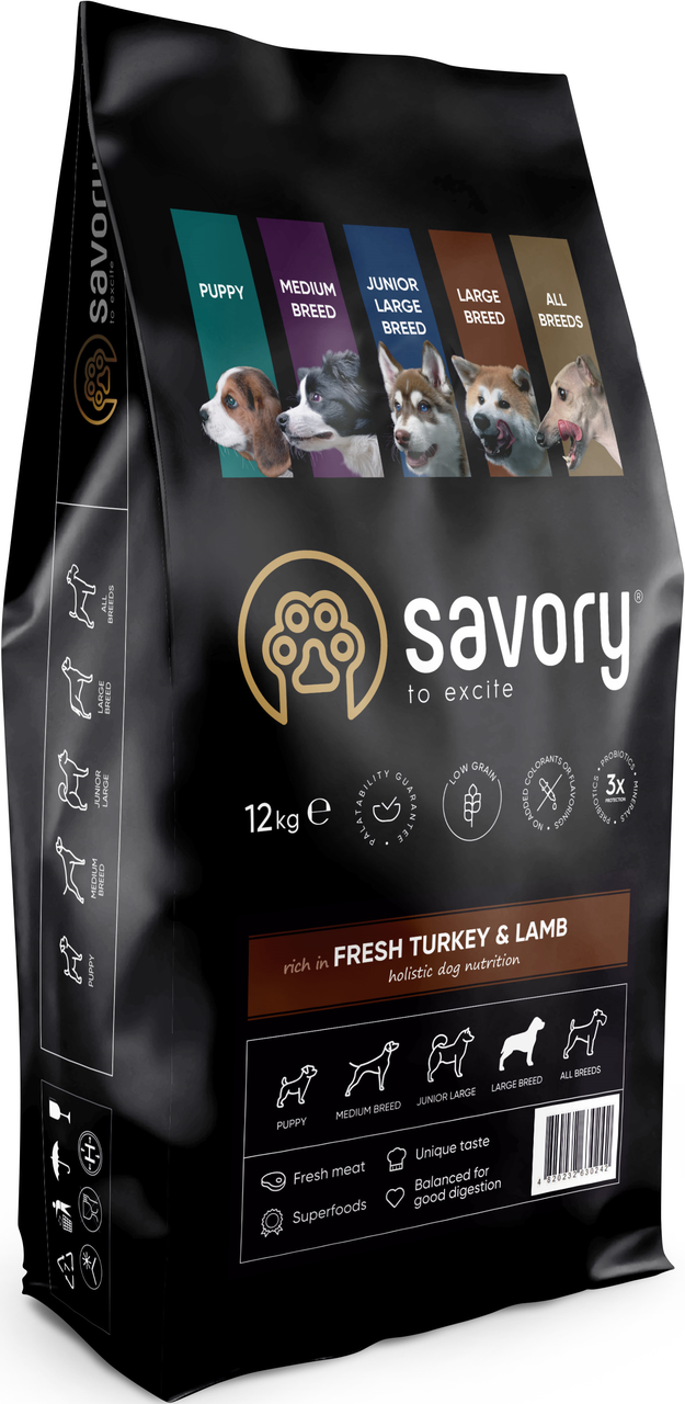 

Savory Large Breeds Fresh Turkey & Lamb Сухой корм с индейкой и ягненком для собак крупных пород 12 кг