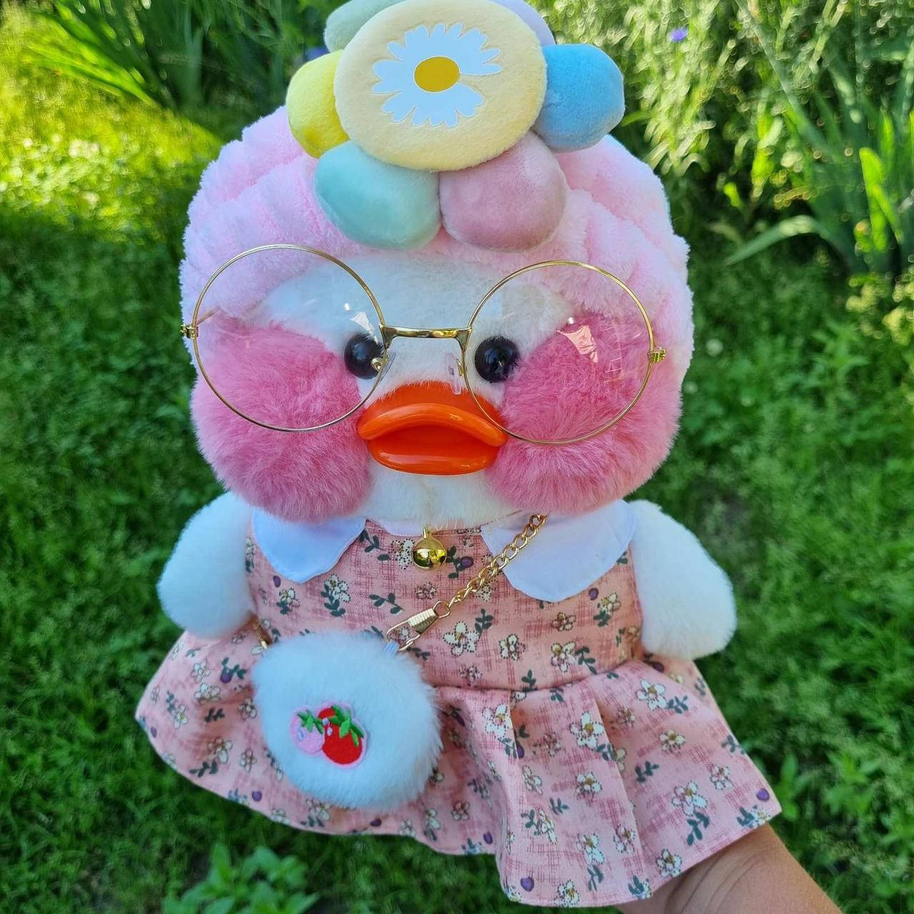

Игрушка уточка "Cafe-mimi duck в розовом платье с повязкой цветочек, Белый
