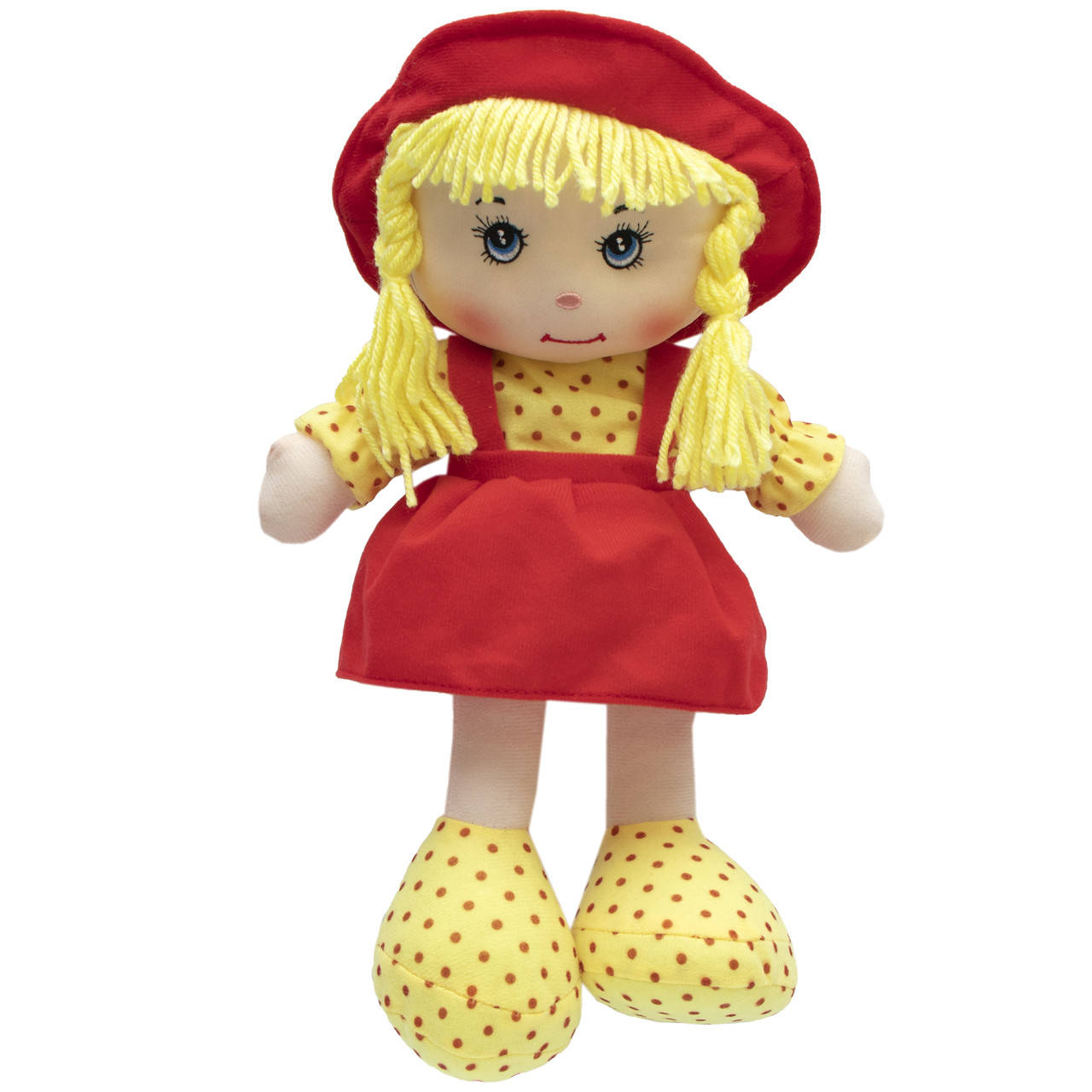 

Мягкая игрушка кукла с вышитым лицом, 36 см, красное платье (861095)