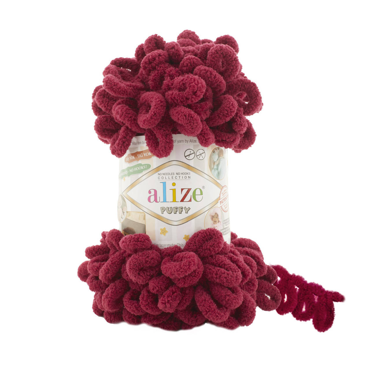 

Пряжа с петлями Alize Puffy 107 вишня (Пуффи Ализе Пуффі Алізе) с петельками плюшевая