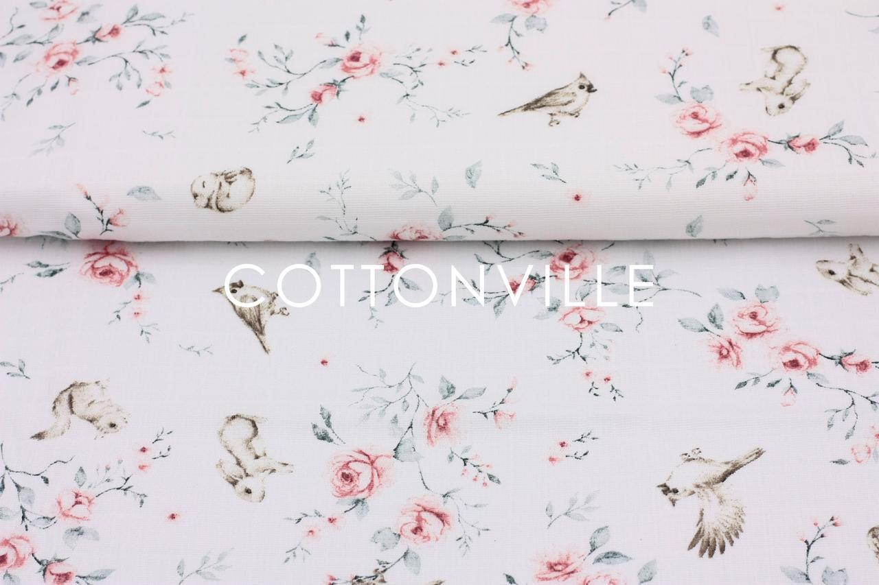 

Муслин Розы, зайки, птицы 155 см, Бирюзовый