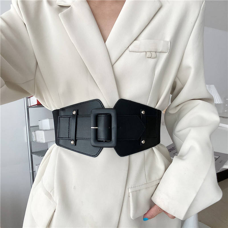 

Ремень женский широкий с пряжкой на резинке эко-кожаный массивный ремень-корсет батал Черный