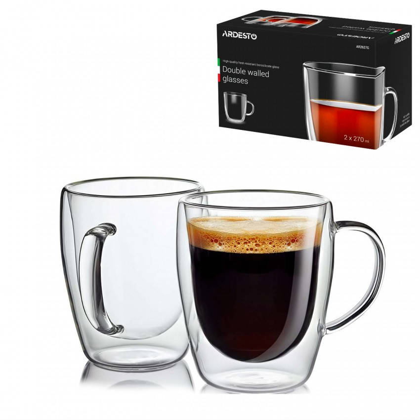 

Набор чашек с ручками Ardesto с двойными стенками 270 мл 2 шт боросиликатное стекло AR2627G, Прозрачный