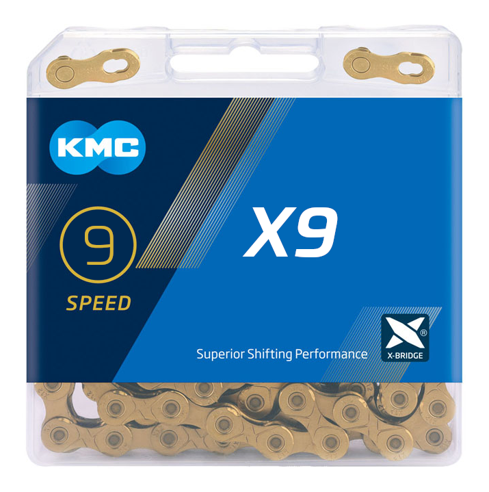 

Цепь KMC X9 Gold для 9 скоростных трансмиссий велосипеда износоустойчивая