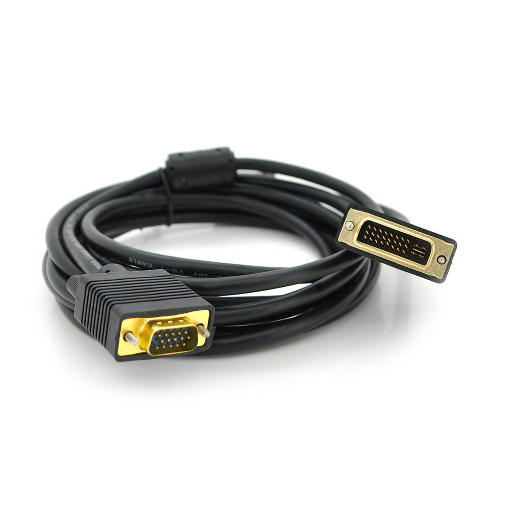 

Кабель VGA (тато) -DVI-I (тато) (24 + 5) 3метра 2 фериту обплетення круглий чорний, Черный
