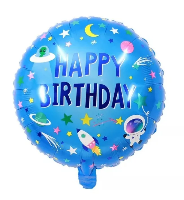 

Шар фольгированный круглый "Happy Birthday космос" (Китай), Синий