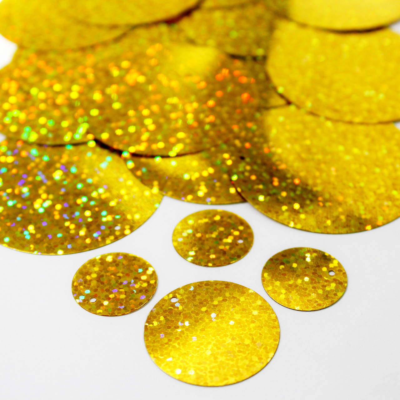 

Пайетки 30мм. голографические золотые Gold AB. 100шт
