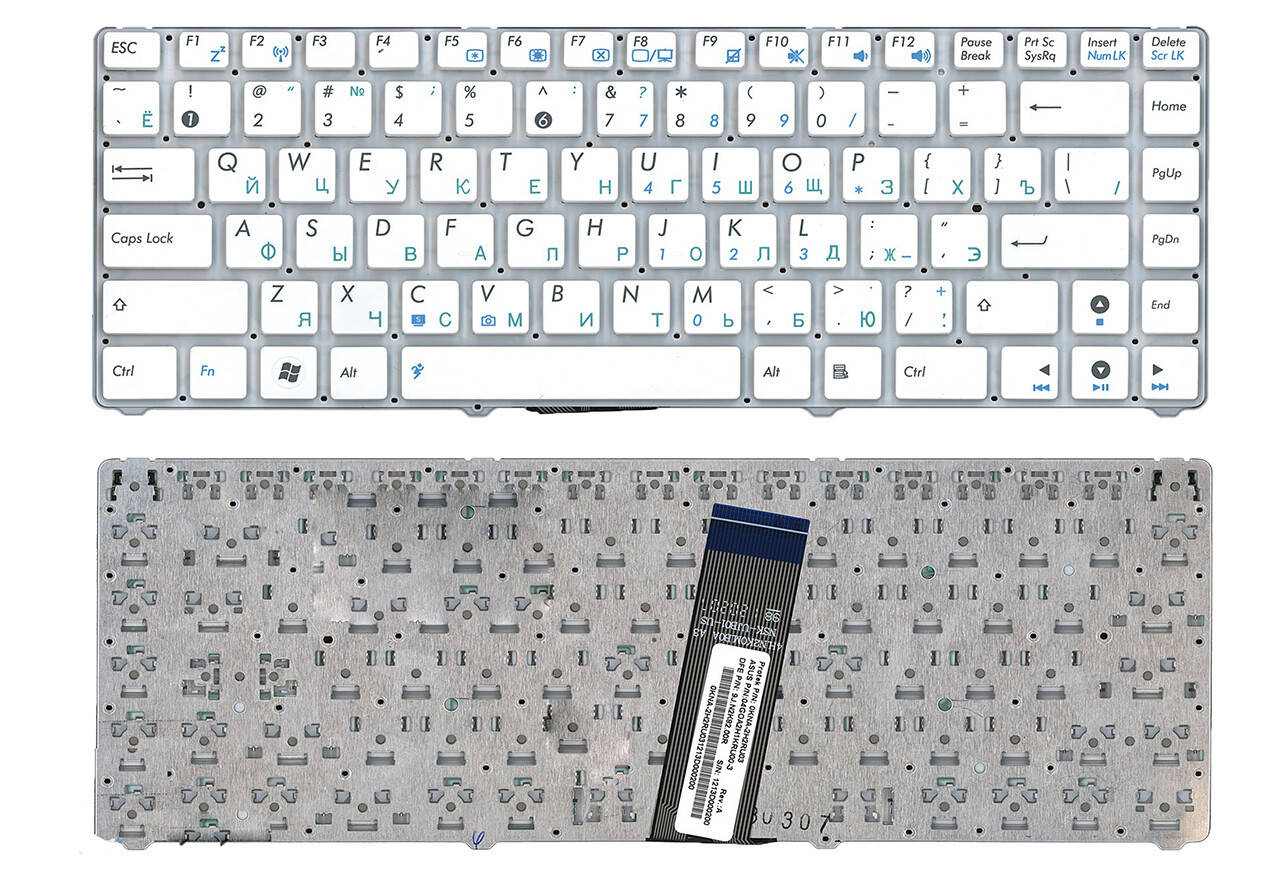 

Клавиатура для ноутбука Asus Eee PC 1215, 1225, 1215B, 1215PN, 1215N, 1201P без фрейма RU белая новая, Белый