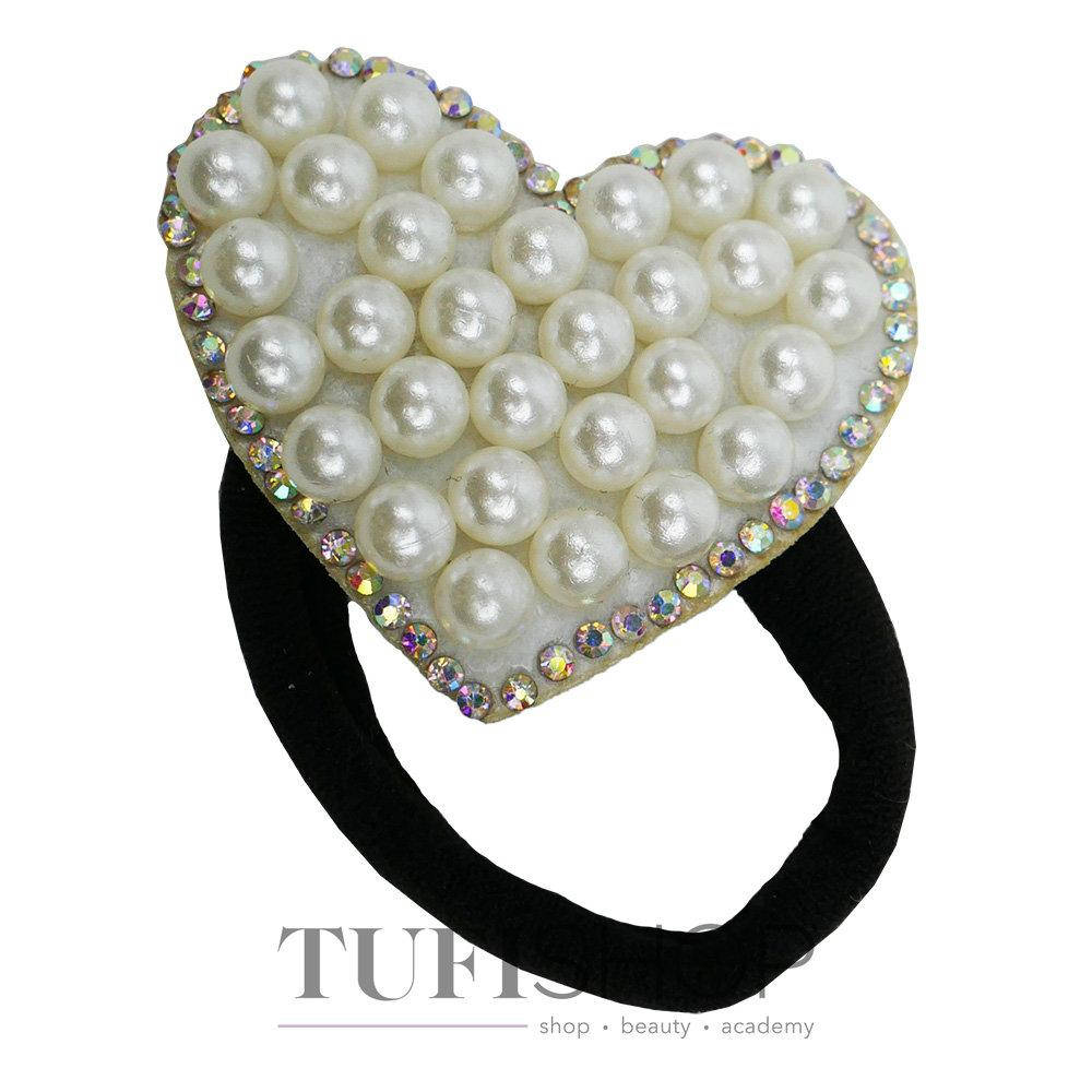 

Резинка для волос сердце жемчуг, белая, Белый