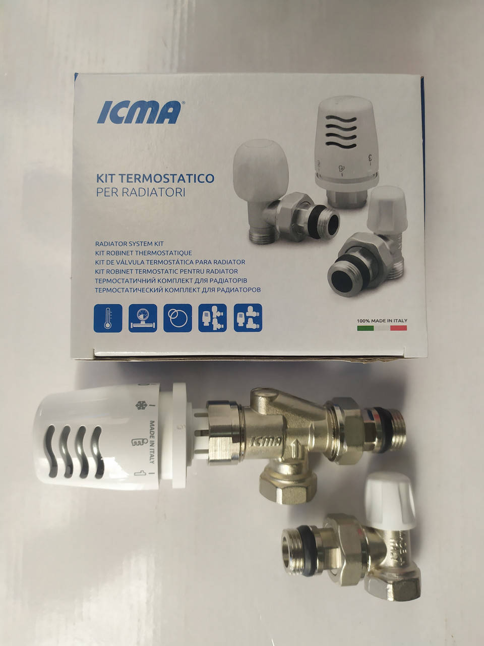 

Осьовий комплект кранів радіаторних з термо головкою ICMA