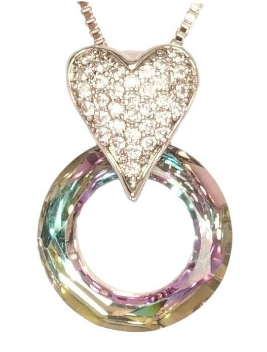 

Кулон Xuping Родий с кристаллами Swarovski на цепочке "Сердечки Цирконий и Кристальный Диск" длина 40-45см