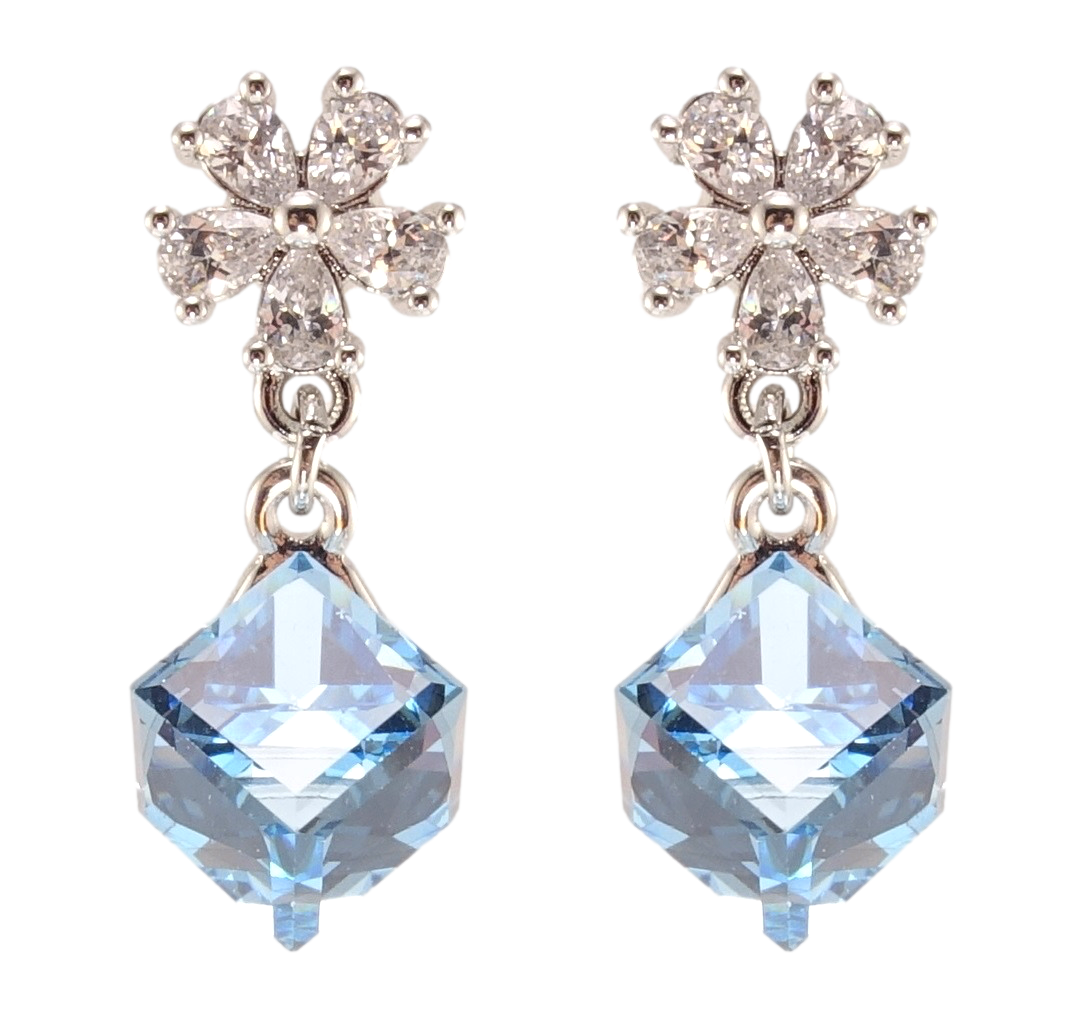 

Серьги Xuping Родий с кр-ми Swarovski гвоздики (пусеты) "Цветочки с кристальными кубиками Aquamarine"