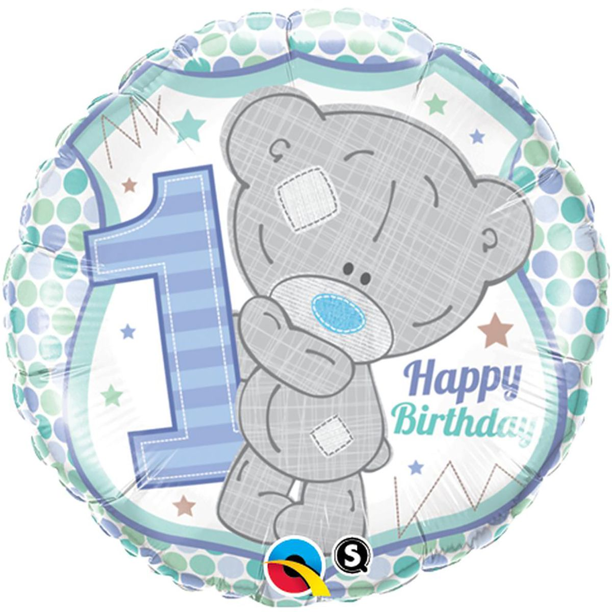 

Фольгированный шарик Qualatex 18" Круг Happy birthday Мe to you 1 годик мальчика Тедди, Разные цвета