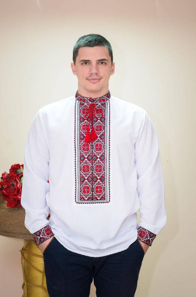 

Вышиванка мужская Волинські візерунки на длинный рукав Солнышко 52 р.белая