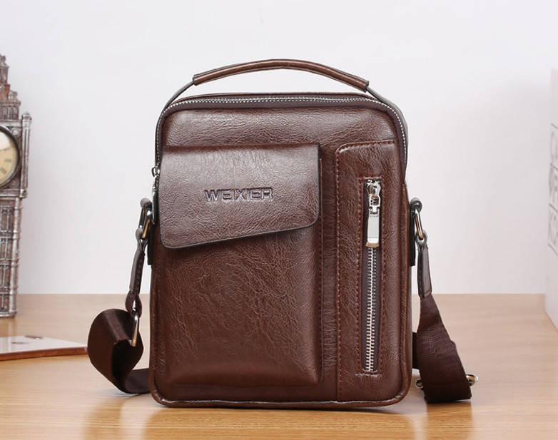 

Мужская сумка барсетка через плечо с удобной ручкой WEIXIER, Коричневый