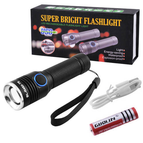 

Фонарь тактический BL-R482-T6 (R842) zoom micro USB карманный черный