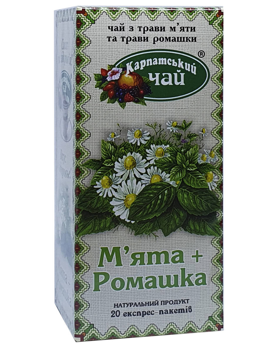 

Чай травяний в пакетиках М'ята + Ромашка Карпатський чай 20 шт х 1.35 г (53224)