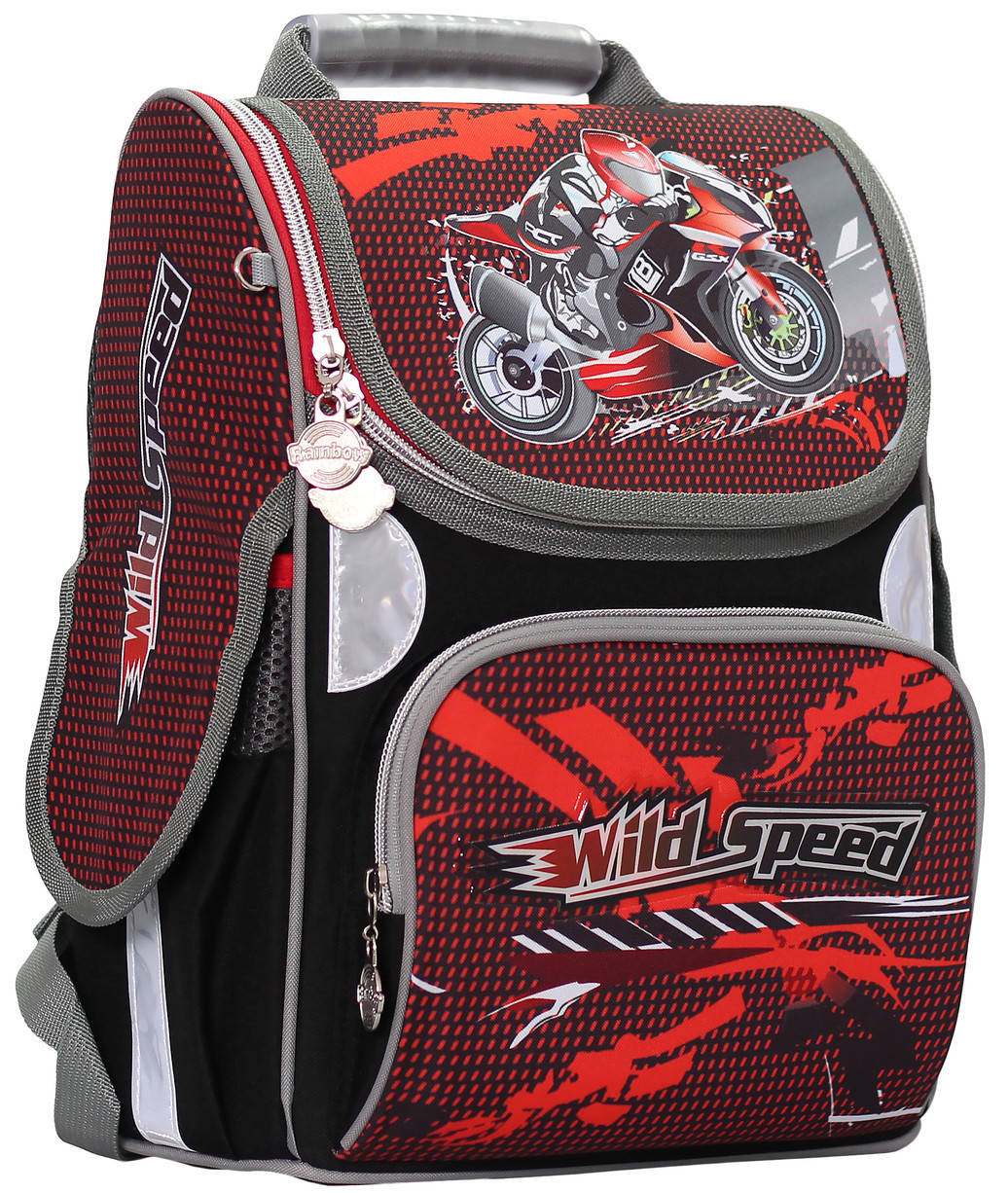 

Ранец ортопедический каркасный "RAINBOW" Wild speed, Бордовый
