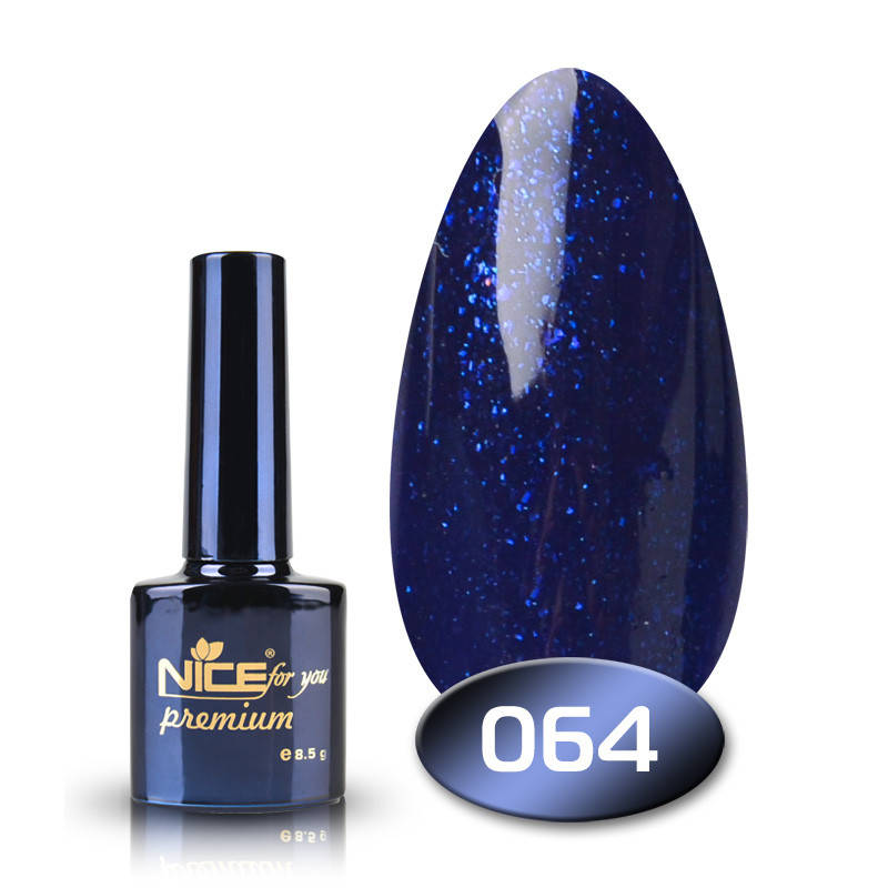 

Гель-лак Nice for you Premium 064 темно синий с глиттером 8,5 мл