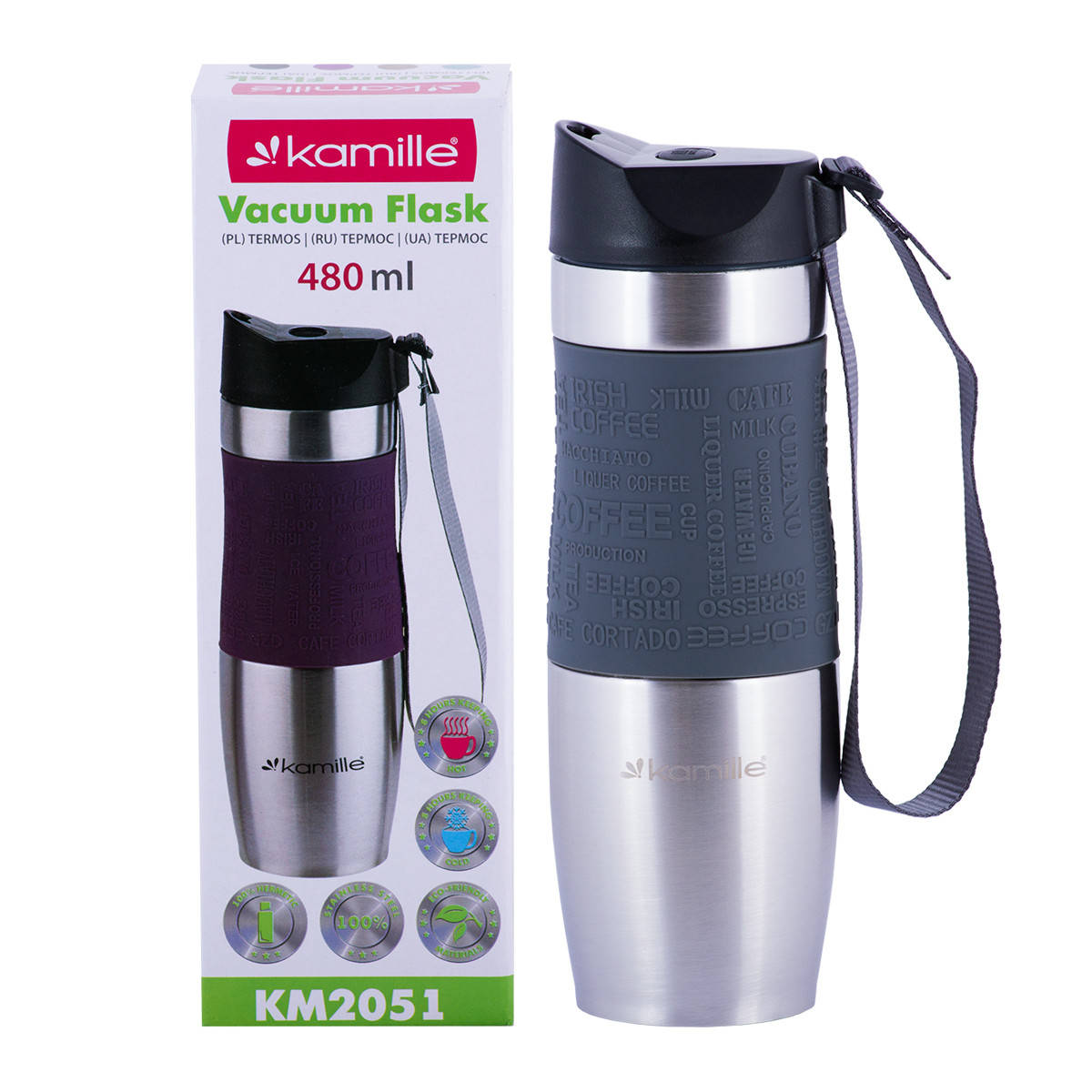 

Термокружка Kamille Серый 480мл из нержавеющей стали KM-2051