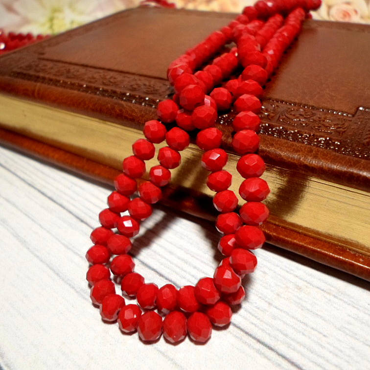 

Бусина граненная, рондель, 4 х 6 мм, стекло, 30 шт., цвет т.красный непрозрачный