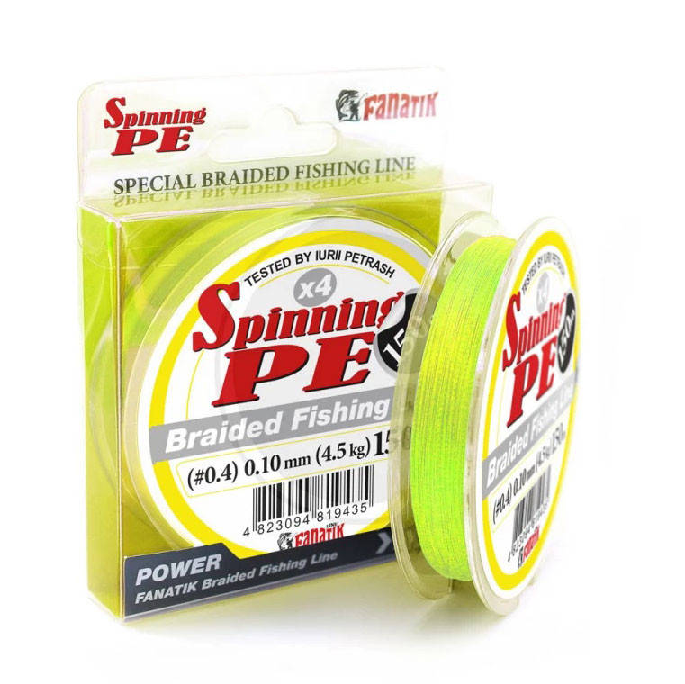 

Шнур Fanatik Spinning PE X4 150м Yellow #0.4/0.10мм 4.5кг, Желтый