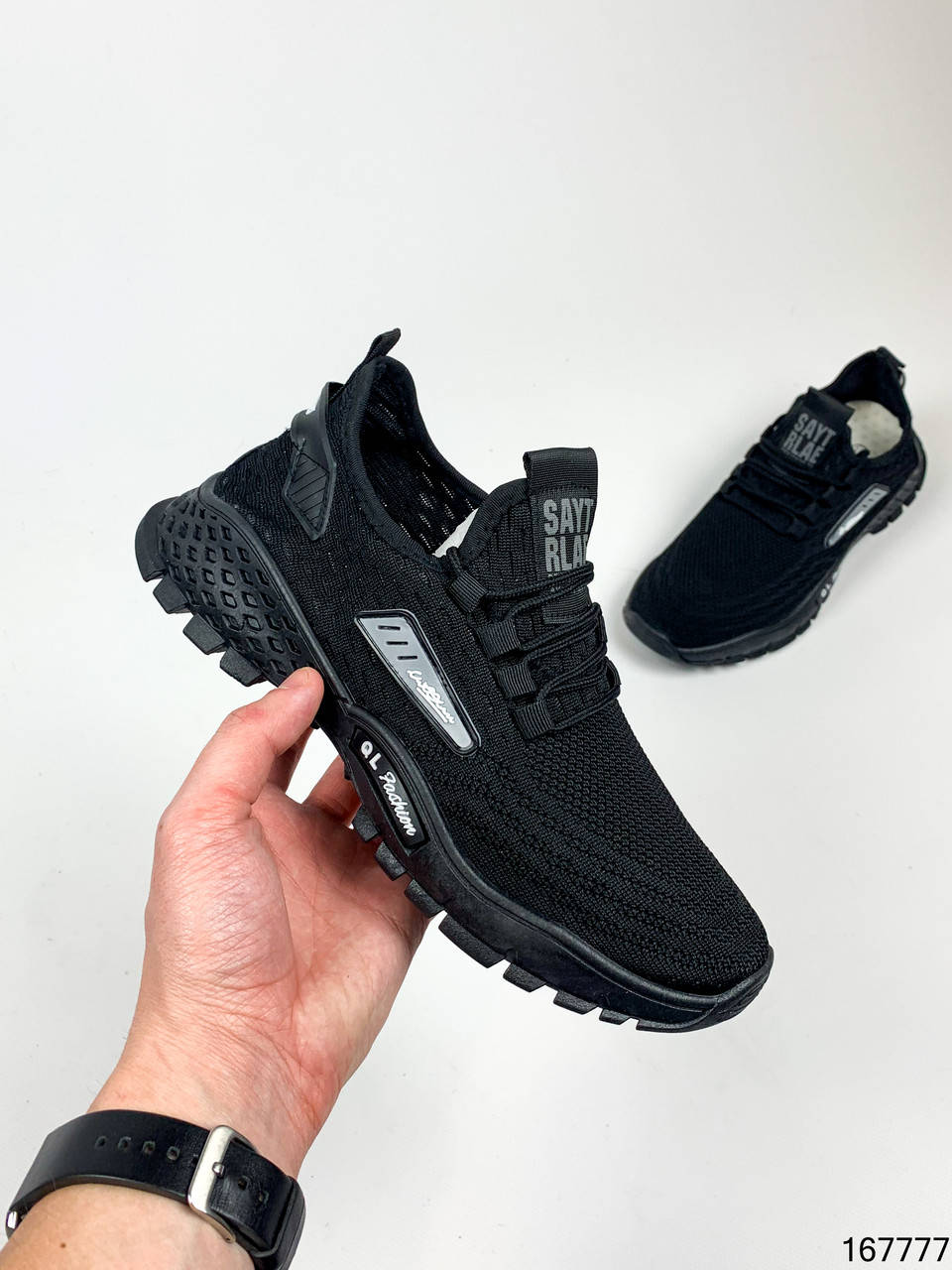 

Кроссовки мужские черные из обувного текстиля, на шнурках, Черный